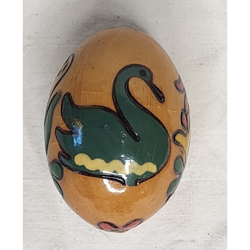 VTG Folk Art Hand Painted Swan  wooden Easter Egg Hand Painted